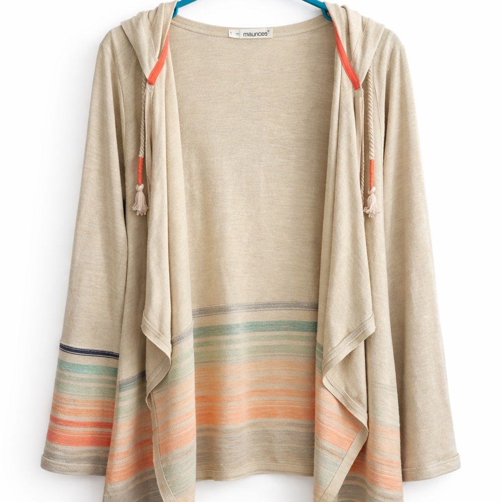 Maurice’s Cream Rainbow Stripe Hooded Cardigan Size 1X